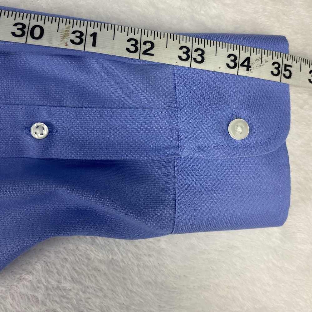 Roundtree & Yorke Gold Label Dress Shirt Mens 16-35 Blue Cotton Dobby No Iron - Picture 8 of 9